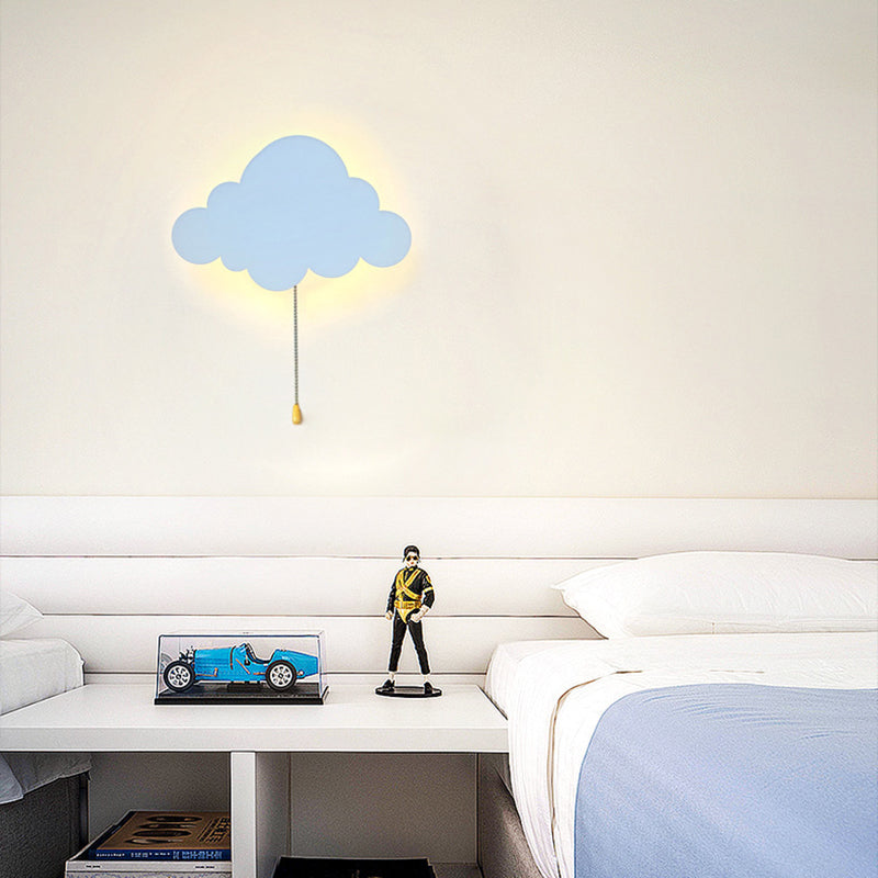 Contemporary Creative Battery Kids Iron Cloud Star Animal Cartoon Pull Chain LED Wall Sconce Lamp For Bedside
