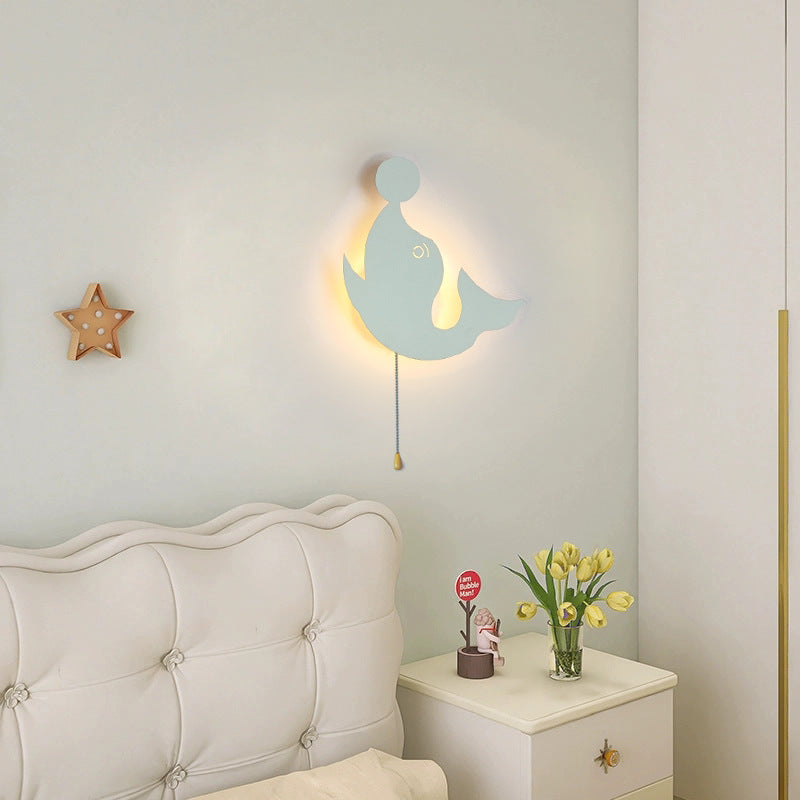 Contemporary Creative Battery Kids Iron Cloud Star Animal Cartoon Pull Chain LED Wall Sconce Lamp For Bedside