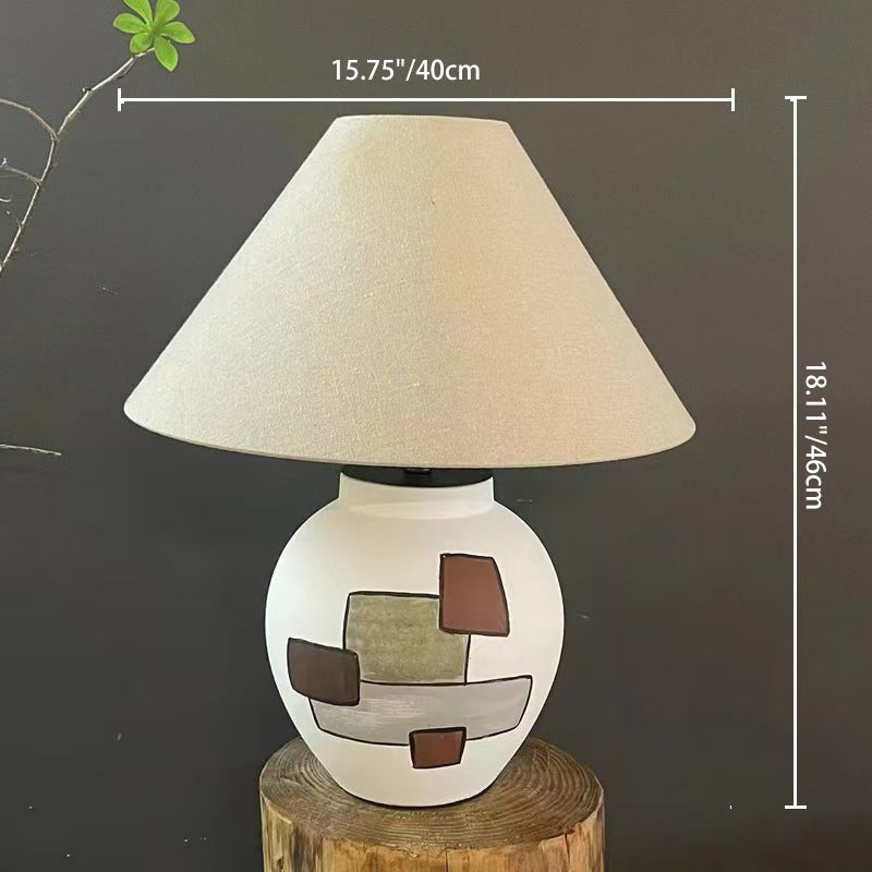 Traditional Vintage Ceramic Fabric Conic Pot 1-Light Table Lamp For Living Room
