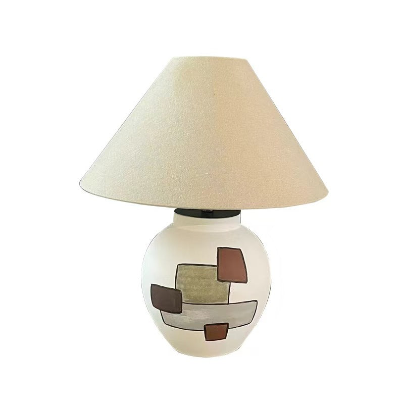 Traditional Vintage Ceramic Fabric Conic Pot 1-Light Table Lamp For Living Room