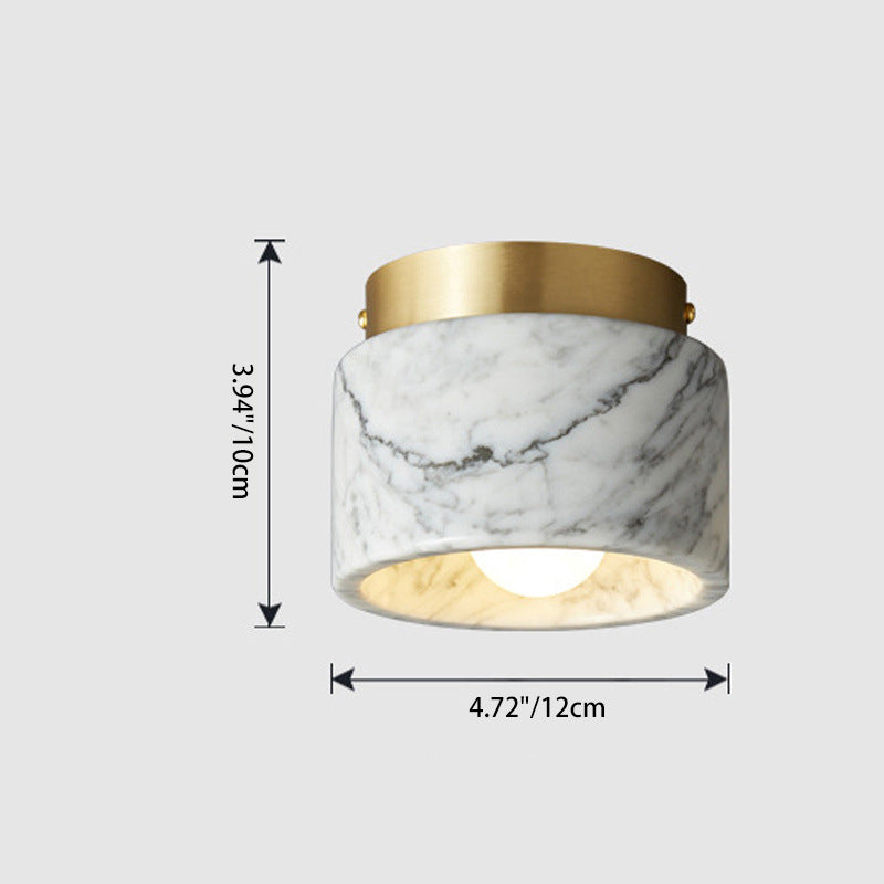 Contemporary Nordic Marble Metal Glass Cylinder Round 1-Light Semi-Flush Mount Ceiling Light For Hallway