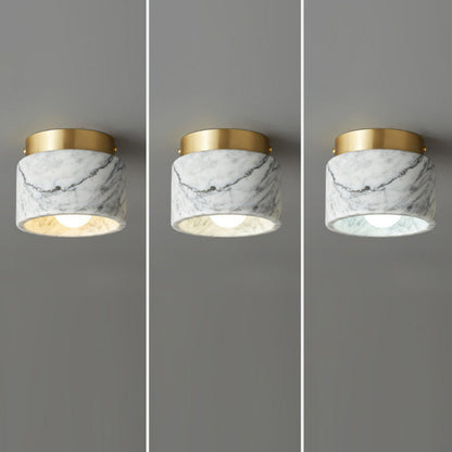 Contemporary Nordic Marble Metal Glass Cylinder Round 1-Light Semi-Flush Mount Ceiling Light For Hallway