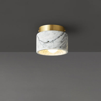 Contemporary Nordic Marble Metal Glass Cylinder Round 1-Light Semi-Flush Mount Ceiling Light For Hallway