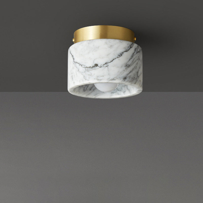 Contemporary Nordic Marble Metal Glass Cylinder Round 1-Light Semi-Flush Mount Ceiling Light For Hallway