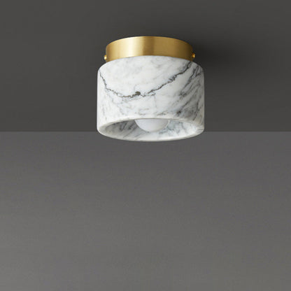 Contemporary Nordic Marble Metal Glass Cylinder Round 1-Light Semi-Flush Mount Ceiling Light For Hallway