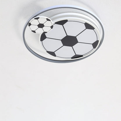 Contemporary Creative Kids Soccer Sport Round Iron Acrylic LED Flush Mount Ceiling Light For Bedroom