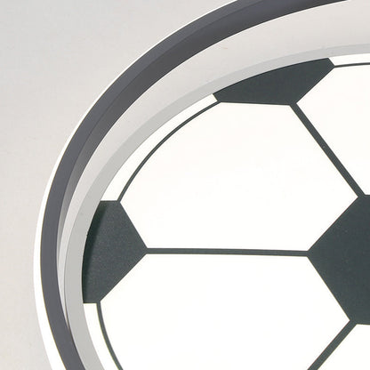 Contemporary Creative Kids Soccer Sport Round Iron Acrylic LED Flush Mount Ceiling Light For Bedroom
