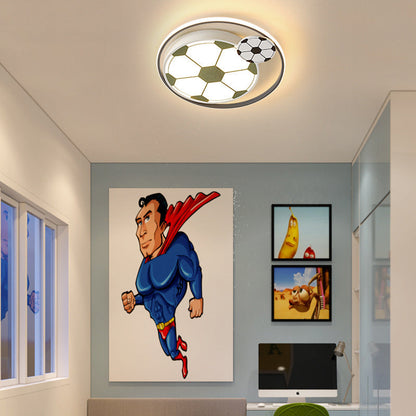 Contemporary Creative Kids Soccer Sport Round Iron Acrylic LED Flush Mount Ceiling Light For Bedroom