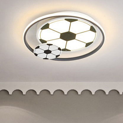 Contemporary Creative Kids Soccer Sport Round Iron Acrylic LED Flush Mount Ceiling Light For Bedroom