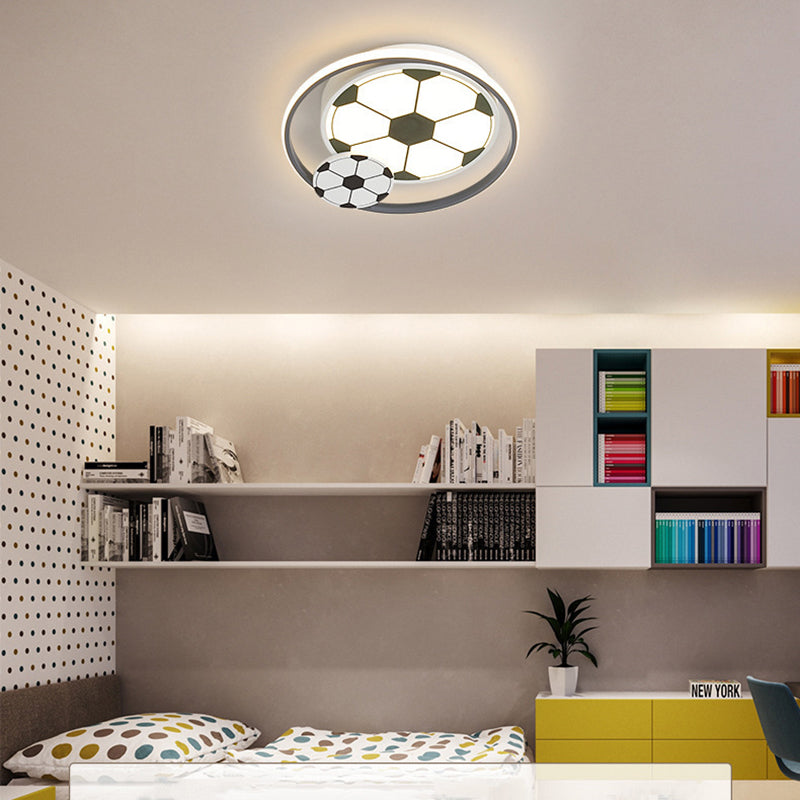 Contemporary Creative Kids Soccer Sport Round Iron Acrylic LED Flush Mount Ceiling Light For Bedroom