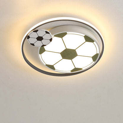 Contemporary Creative Kids Soccer Sport Round Iron Acrylic LED Flush Mount Ceiling Light For Bedroom