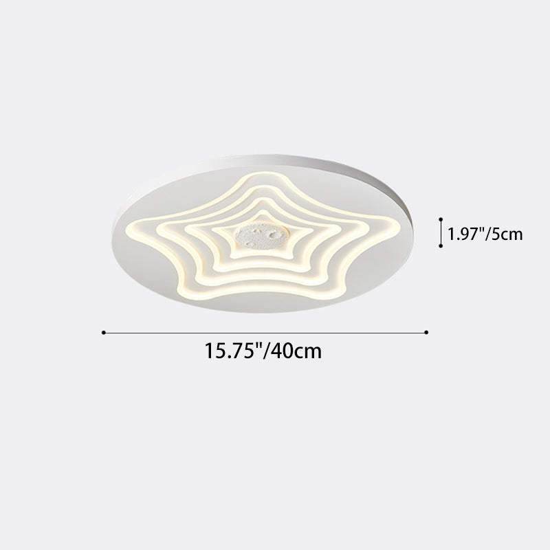 Contemporary Nordic Round Star Lunar Iron Resin Acrylic LED Flush Mount Ceiling Light For Bedroom