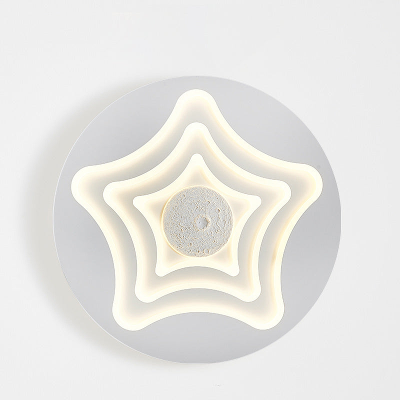 Contemporary Nordic Round Star Lunar Iron Resin Acrylic LED Flush Mount Ceiling Light For Bedroom