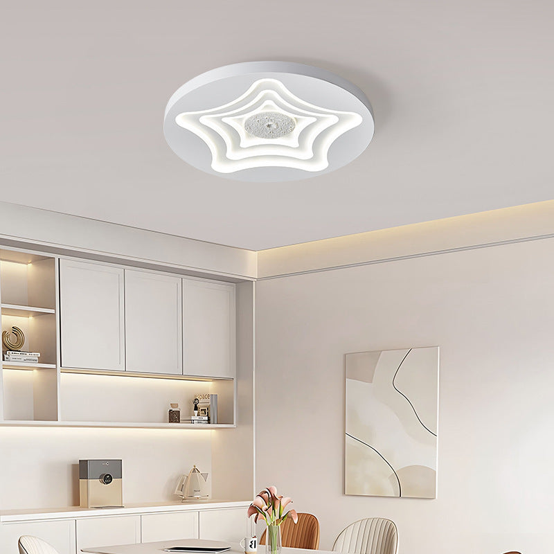 Contemporary Nordic Round Star Lunar Iron Resin Acrylic LED Flush Mount Ceiling Light For Bedroom