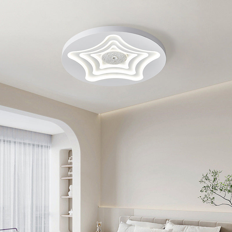Contemporary Nordic Round Star Lunar Iron Resin Acrylic LED Flush Mount Ceiling Light For Bedroom