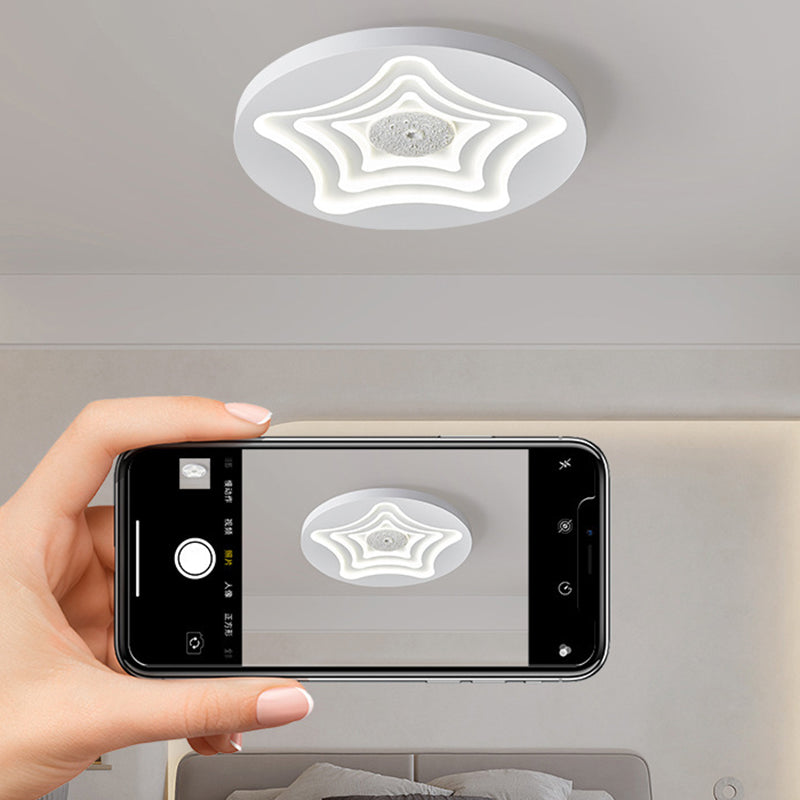 Contemporary Nordic Round Star Lunar Iron Resin Acrylic LED Flush Mount Ceiling Light For Bedroom