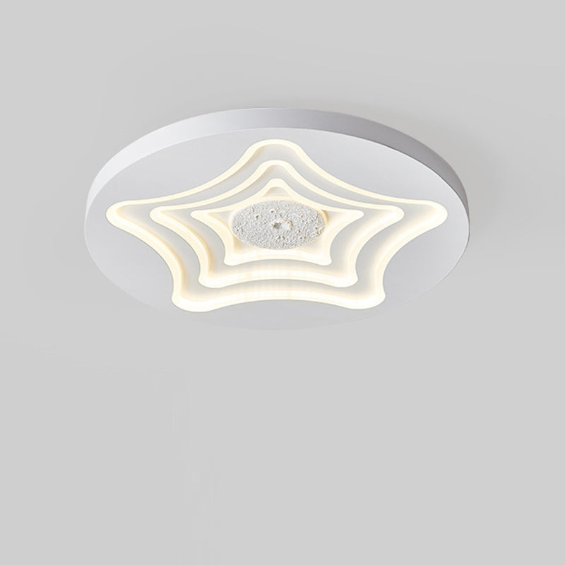 Contemporary Nordic Round Star Lunar Iron Resin Acrylic LED Flush Mount Ceiling Light For Bedroom