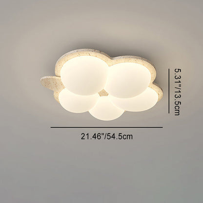 Contemporary Nordic Flower Rabbit Travertine PE LED Flush Mount Ceiling Light For Bedroom