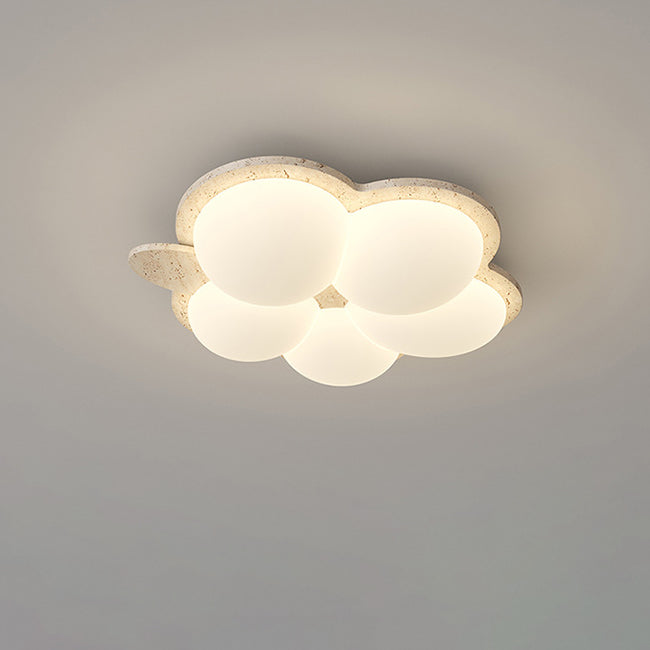 Contemporary Nordic Flower Rabbit Travertine PE LED Flush Mount Ceiling Light For Bedroom