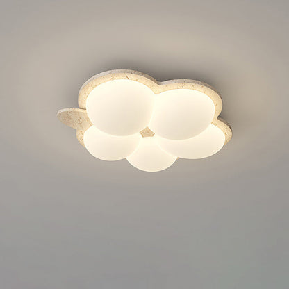Contemporary Nordic Flower Rabbit Travertine PE LED Flush Mount Ceiling Light For Bedroom