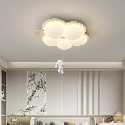 Contemporary Nordic Flower Rabbit Travertine PE LED Flush Mount Ceiling Light For Bedroom
