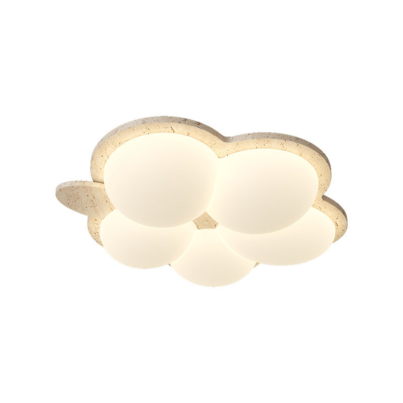 Contemporary Nordic Flower Rabbit Travertine PE LED Flush Mount Ceiling Light For Bedroom