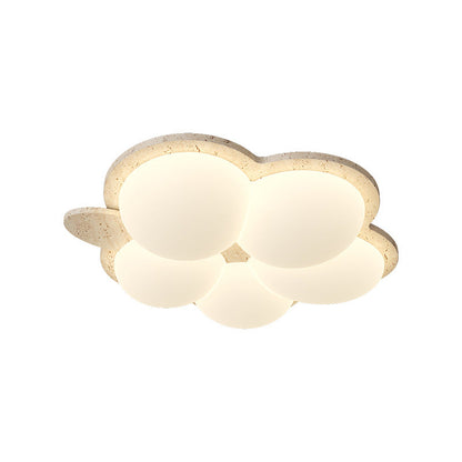 Contemporary Nordic Flower Rabbit Travertine PE LED Flush Mount Ceiling Light For Bedroom
