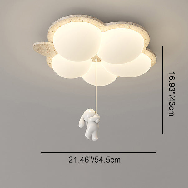 Contemporary Nordic Flower Rabbit Travertine PE LED Flush Mount Ceiling Light For Bedroom