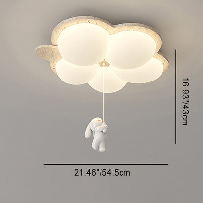 Contemporary Nordic Flower Rabbit Travertine PE LED Flush Mount Ceiling Light For Bedroom