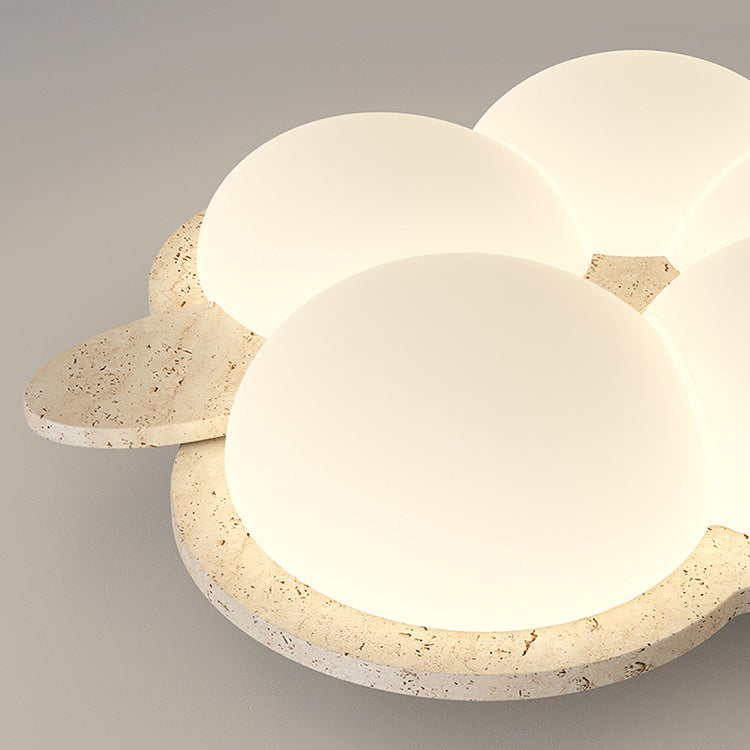 Contemporary Nordic Flower Rabbit Travertine PE LED Flush Mount Ceiling Light For Bedroom