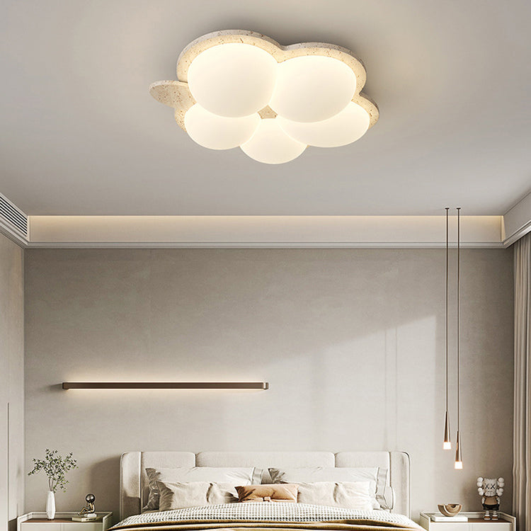 Contemporary Nordic Flower Rabbit Travertine PE LED Flush Mount Ceiling Light For Bedroom