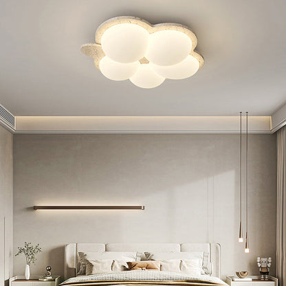 Contemporary Nordic Flower Rabbit Travertine PE LED Flush Mount Ceiling Light For Bedroom