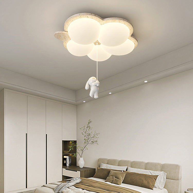 Contemporary Nordic Flower Rabbit Travertine PE LED Flush Mount Ceiling Light For Bedroom