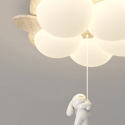 Contemporary Nordic Flower Rabbit Travertine PE LED Flush Mount Ceiling Light For Bedroom