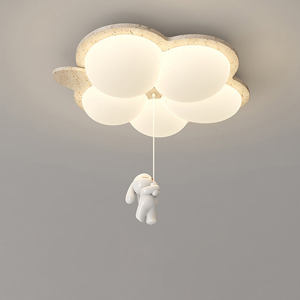 Contemporary Nordic Flower Rabbit Travertine PE LED Flush Mount Ceiling Light For Bedroom
