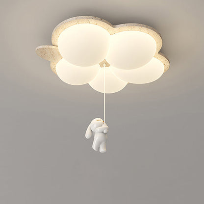 Contemporary Nordic Flower Rabbit Travertine PE LED Flush Mount Ceiling Light For Bedroom