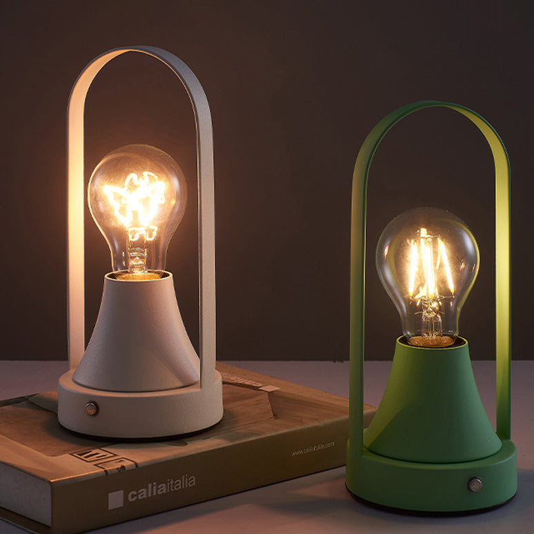 Contemporary Retro Rechargeable USB Iron Aluminum Bulb Portable 1-Light Table Lamp Night Light For Bedside