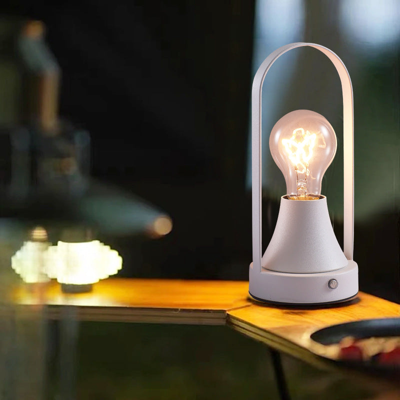 Contemporary Retro Rechargeable USB Iron Aluminum Bulb Portable 1-Light Table Lamp Night Light For Bedside