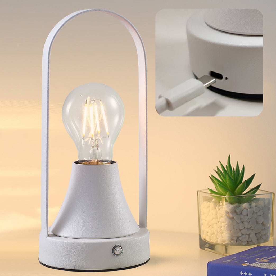 Contemporary Retro Rechargeable USB Iron Aluminum Bulb Portable 1-Light Table Lamp Night Light For Bedside