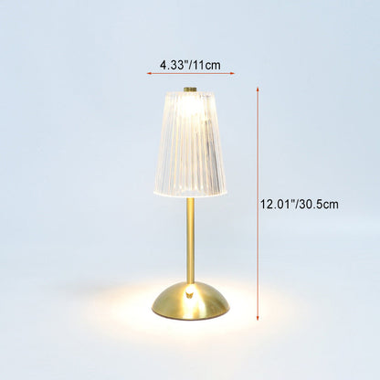 Contemporary Retro Rechargeable Iron PS Conic Cylinder Skirt Striped LED Table Lamp For Bedside