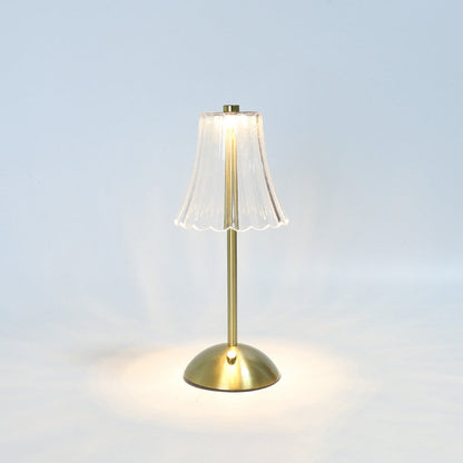 Contemporary Retro Rechargeable Iron PS Conic Cylinder Skirt Striped LED Table Lamp For Bedside