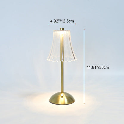 Contemporary Retro Rechargeable Iron PS Conic Cylinder Skirt Striped LED Table Lamp For Bedside