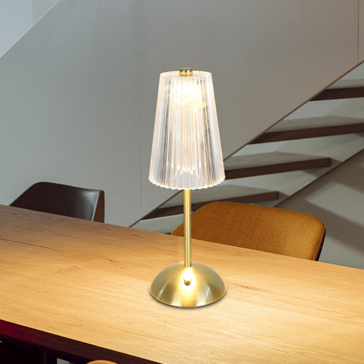 Contemporary Retro Rechargeable Iron PS Conic Cylinder Skirt Striped LED Table Lamp For Bedside