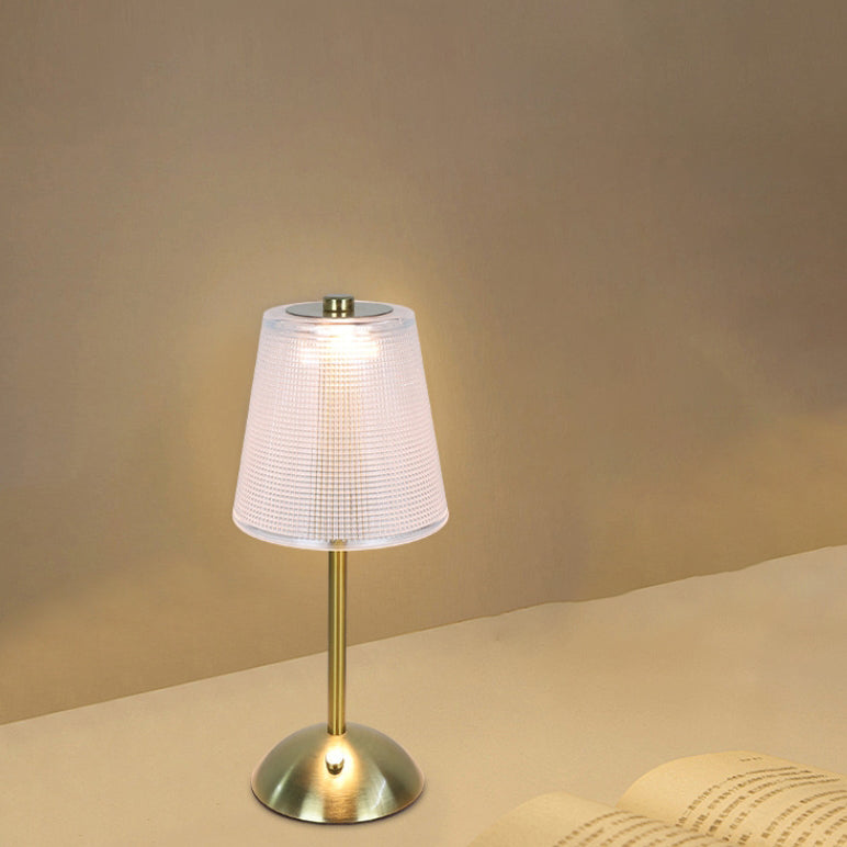 Contemporary Retro Rechargeable Iron PS Conic Cylinder Skirt Striped LED Table Lamp For Bedside