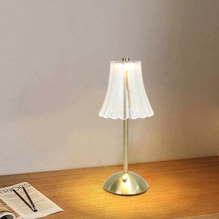Contemporary Retro Rechargeable Iron PS Conic Cylinder Skirt Striped LED Table Lamp For Bedside