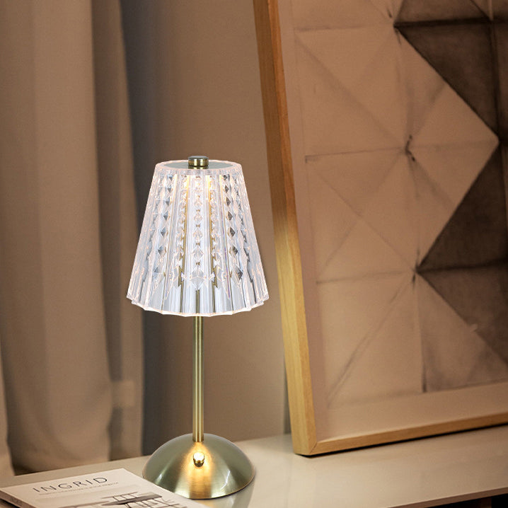 Contemporary Retro Rechargeable Iron PS Conic Cylinder Skirt Striped LED Table Lamp For Bedside