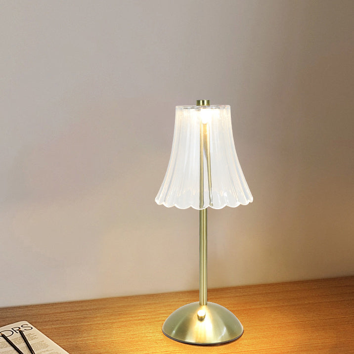 Contemporary Retro Rechargeable Iron PS Conic Cylinder Skirt Striped LED Table Lamp For Bedside