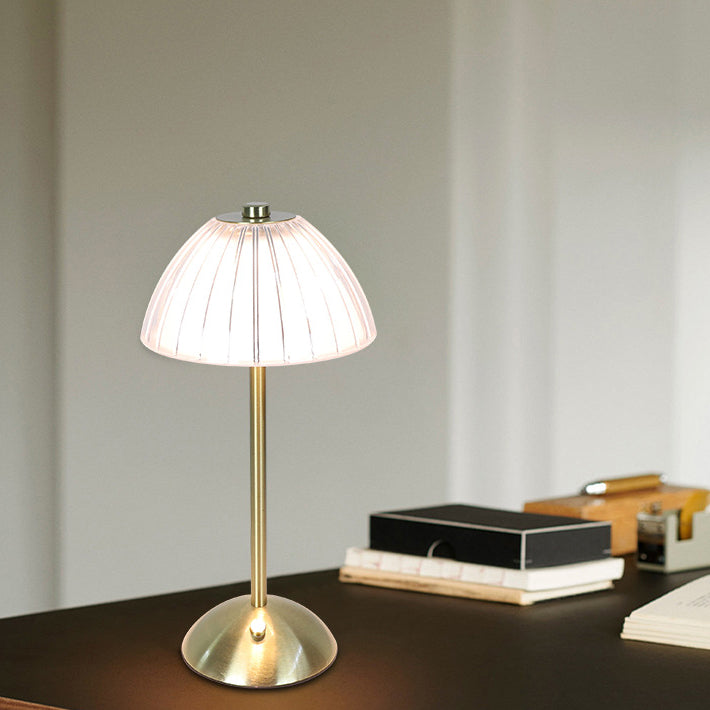 Contemporary Retro Rechargeable Iron PS Conic Cylinder Skirt Striped LED Table Lamp For Bedside
