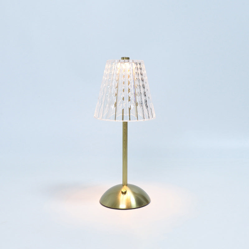 Contemporary Retro Rechargeable Iron PS Conic Cylinder Skirt Striped LED Table Lamp For Bedside