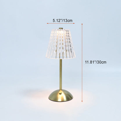 Contemporary Retro Rechargeable Iron PS Conic Cylinder Skirt Striped LED Table Lamp For Bedside